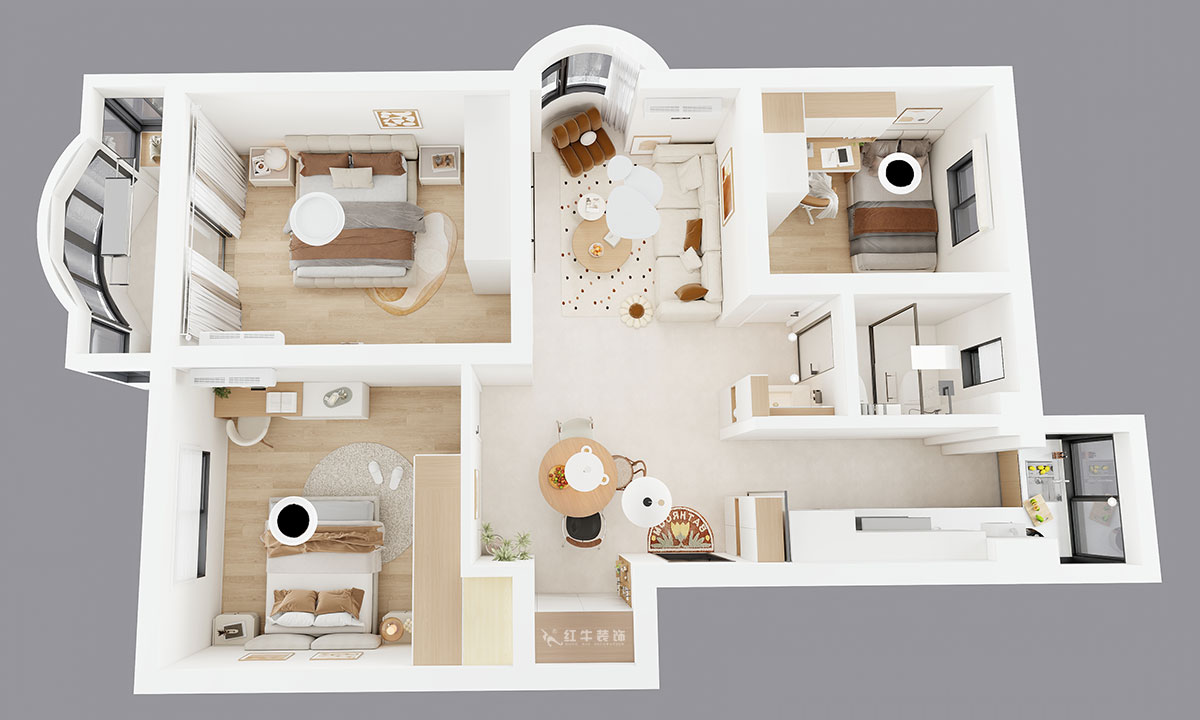 仇美蓉｜裕華新村2-3-406-86㎡-簡約風(fēng)格｜3室2廳1衛(wèi)｜老房裝修｜定制家｜全包10萬｜00_04鳥瞰圖